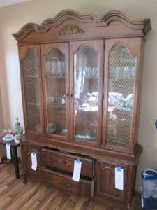 lot 126 image: Vintage 2pc China Hutch with carved...