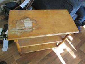 lot 127 image: Wood 3-tier end table shelf with to...