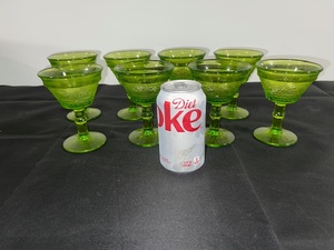 lot A-64 image: Set of 8 Vintage Green Depression  Glass Dessert or Cocktail Goblets