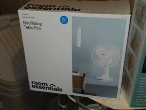 lot 550 image: Household 3-speed Oscillating Table Fan (in original packaging)