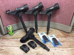 lot 174 image: (4) SCOTTY Adjustable Rod Holders - with 2 Mounts  Adapters