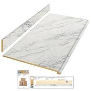 lot 13 image: Hampton Bay 4 ft. Straight Laminate Countertop Kit Included in Calcutta Marble with Full Wrap Ogee Edge and Backsplash Customer Returns See Pictures