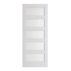 lot 41 image: SOCBAZZAR 32 in. x 80 in. 5-Lite Solid Core Frosted Glass White Primed Composite MDF Interior Door Slab No Hardware IncludedCustomer Returns See Pictures
