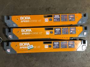 lot 4 image: Lot of  BORA 30 in. to 36 in. H Steel Speed Horse XT Adjustable Height Sawhorse with Auto Release Legs  Customer Returns See Pictures