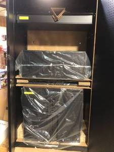 lot 43 image: Husky Tall and Extra Wide Heavy Duty Welded Steel Garage Storage System in Black Damaged   Customer Returns See Pictures