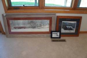 lot 374 image: Framed Prints - Snowy Farm