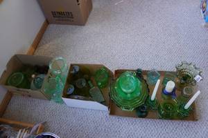 lot 171 image: Assorted Green Colored Glassware