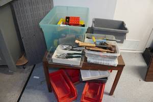 lot 205 image: Table with Assorted Tools and Organizers