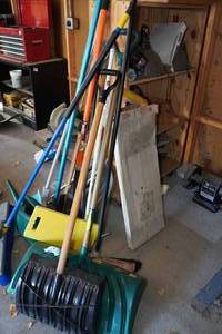 lot 215 image: Assorted Shovels, Brooms and Loppers