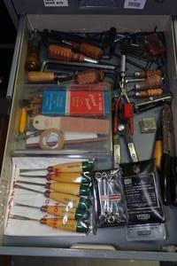 lot 68 image: Contents of Drawer - Carving Tools, Wrenches, Drivers