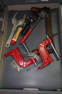 lot 74 image: Contents of Drawer - Clamps, Shaping Tools