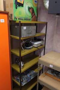 lot 88 image: Metal Shelf with Contents - Hand Drill, Hot Plate, Rope Lights