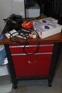 lot 80 image: Tool Chest with Contents - Air File, Corded Drill, Grinder