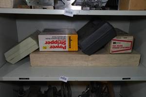 lot 128 image: Contents of Shelf - Power Stripper, Solder Iron