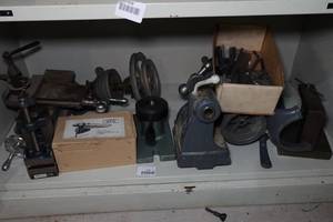 lot 129 image: Contents of Shelf - Lathe Accessories, Clamps