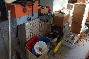 lot 228 image: Drawered Cabinet and Contents - Fishing Rod, Tools, Fasteners