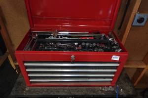 Tool Box with Tools - Craftsman 3/4" Ratchet, Wrenches, Sockets