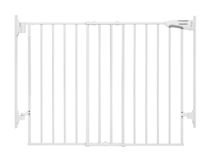 lot 102 image: Babelio 27-45 No Bottom Bar BabyDog Gate with Easy Installation, 2-in-1 Auto Close Design, Suitable for The House, Stairs, and Doorways, Safety Pet Gates with Large Walk-Thru Door, White