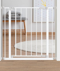 lot 103 image: InnoTruth 28.9-42.1 Wide Baby Gate for Stairs & Doorways, 30 Tall Pressure Mounted Dog Gates for Stairs Expandable One-Hand Open, Easy Step Walk Through Dual Lock Metal Pet Gates for Dogs, White