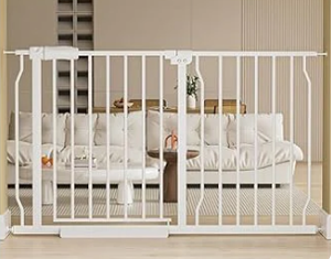 lot 108 image: HOOEN Extra Wide Baby Gate for Doorways Stairs 76.38-86.3 Inch Large Long Pressure Mounted Dog Gates Indoor Walk Through Child Gates for Kids or Pets White Safety Gate (White, 76.38-86.3)