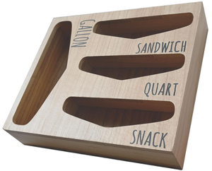 lot 111 image: Losvio Bag Storage Organizer for Kitchen Drawer, Wooden Farmhouse Style Bags Organizer, Compatible with Gallon, Quart, Sandwich and Snack Variety Size Bag (Natural)