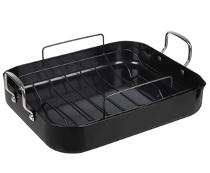 lot 303 image: Kitchen HQ 16 Diamond Ceramic Nonstick Roasting Pan with Rack