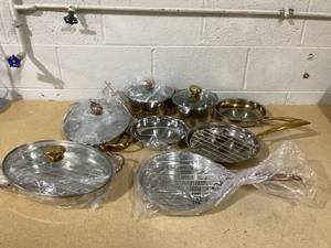 lot 316 image: 15 Piece Rose Gold Pots and Pans NON MATCHING SET