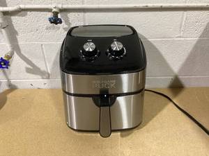 lot 331 image: Wolfgang Puck 9.7QT Stainless Steel Air Fryer, Large Single Basket Design, Simple Dial Controls, Nonstick Interior