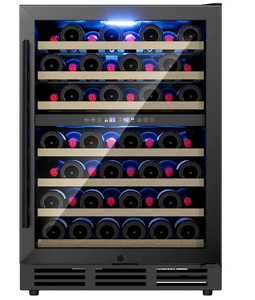 ICEVIVAL 24 Inch Dual Zone Wine Refrigerator, Multi Bottle Under Counter Wine Fridge for Built-in or Freestanding, Wine Cooler with Glass Door, Removable Shelves for Home, Office (Black) (Turns On But Not Cooling Properly)