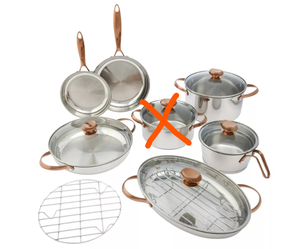 lot 347 image: Wolfgang Puck 12-piece Stainless Steel Cookware Set (Missing 3qt Sauce Pot & Lid)