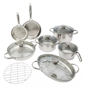 lot 351 image: Wolfgang Puck 14-piece Stainless Steel Cookware Set