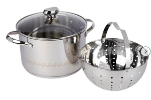 lot 324 image: Wolfgang Puck 3pc 7-Quart Stainless Steel Pasta Pot wSwinging Insert