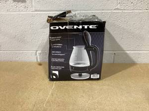 lot 350 image: OVENTE Electric Kettle, 1.5L Borosilicate Glass Countertop Water Heater and Boiler for Coffee or Tea, BPA-Free, Auto Shut-Off, Boil-Dry Protection, Removable and Washable Spout Filter, Black KG83B