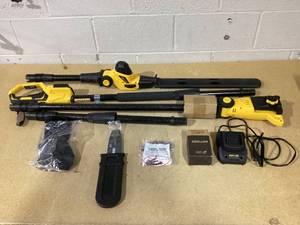 lot 373 image: ZEGJAW Pole Saw 8-Inch Cordless Tree Trimmer and 18-Inch Pole Hedge Trimmer 2-In-1,15-Feet Max Reach, Auto Oiling, Telescoping Pole Chainsaw with 2.0Ah Battery & Charger
