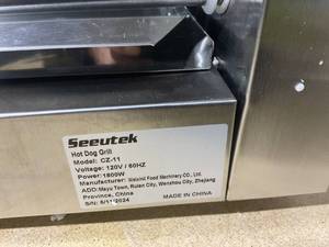 lot 175 image: Seeutek Hot Dog Roller 1800W Stainless Hot Dog Machine WDual Temp Control Glass Hood Acrylic Cover Warmer Shelf Removable Oil Drip Tray