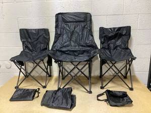 lot 466 image: LOT OF 3 Portable Folding Camping Chairs Black