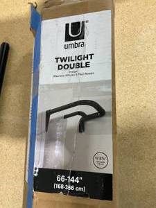 lot 443 image: Umbra Twilight Double Curtain Rod Set  Wrap Around Design is Ideal for Blackout or Room Darkening Panels, 66-144 Inch, Black