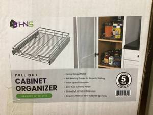 lot 387 image: LOT OF 2 14 in. W x 21 in. D Silver Metal Pull Out Cabinet Organizer