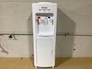 lot 394 image: COSTWAY Water Cooler Dispenser for 3-5 Gallon Bottle, Top Loading Hot and Cold Water Dispenser with Storage Cabinet