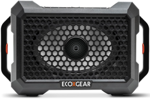 lot 76 image: ECOXGEAR Defender Outdoor Portable Bluetooth Speaker, 121dB Massive Sound, Waterproof and Drop Proof, with LED Party Lights, Pair up to 100, 25 Hours Playtime (Black Oak) (Slightly Used, Missing Parts or Pieces. No Charger)