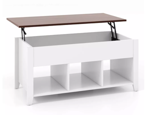 lot 79 image: Costway Lift Top Coffee Table w Hidden Compartment and Storage Shelves Modern Furniture White