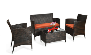 lot 81 image: Costway 4 Piece Rattan Outdoor Patio Bar Set, BrownOrange