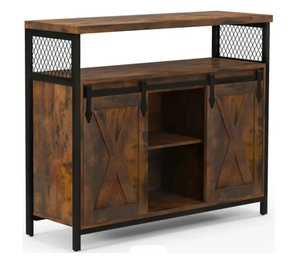 lot 84 image: Costway Buffet Cabinet with 3-Level Adjustable Shelves and 2 Sliding Barn Doors 13.00 x 39.50 x 31.50 Inches
