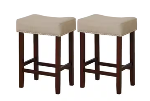 lot 85 image: Costway 25 in. Beige Backless Wood Bar Stool Counter Height Saddle Kitchen Chairs with Wooden Legs Set of 2