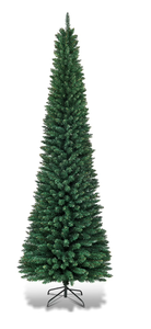 lot 92 image: Costway 9Ft PVC Artificial Pencil Christmas Tree Slim Stand Green