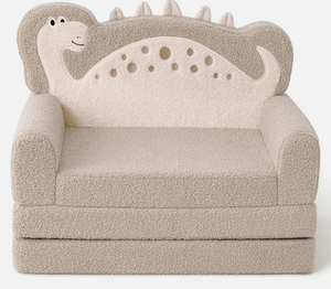 lot 120 image: Blissful Diary Khaki Dinosaur 2-in-1 Soft Toddler Couch Fold Out, Toddler Chair, Convertible