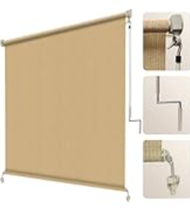 lot 122 image: Artpuch Outdoor Roller Shade 8 W x 8 H Fabric Blind Outdoor Roll Up Shade with Aluminum Valance, Wand Operation Exterior Roller Shades Cloth for Patio Porch Gazebo