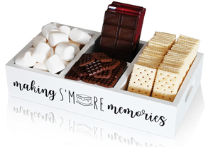 lot 165 image: Farmhouse SMores Bar Holder with Cutout Handle, Wooden Smores Station & Accessories Organizer - Large White Serving Tray (White)