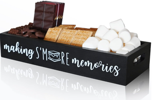 lot 166 image: Farmhouse SMores Bar Holder - Wooden Smores Caddy with Cutout Handle, Smores Accessories Organizer & Serving Tray (Black)