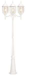lot 170 image: Dusk to Dawn Sensor Outdoor Lamp Post Light 3-Head, Classic White Light Pole with Clear Glass Panels (3 LED Bulbs Included, Max.100W), Waterproof Outside Street Light for Backyard, Garden, Driveway (Transit Damage See Photos) 22.56L x 22.56W x 89H